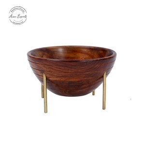 Handcrafted <b>mango</b> <b>wood</b> serving <b>bowl</b> with sleek brass legs for elegant table styling modern home decor and versatile display use - Product Image 1