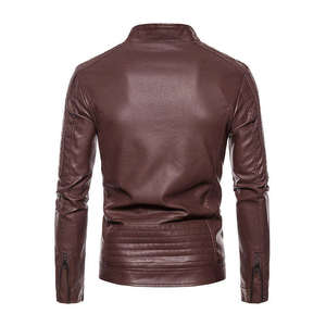 Men PU Leather Slim Fit Moto Biker <b>Jacket</b> Stand Collar <b>Zipper</b> Front <b>Pocket</b> Windproof Autumn Wear - Product Image 4
