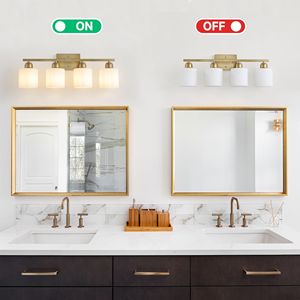 Lámpara de Baño Moderna de 4 Luces Doradas, Apliques de Pared E26 con Pantallas de Vidrio Esmerilado Blanco Lechoso, Iluminación Moderna para Baño - Product Image 5