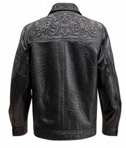 Veste en cuir marron gaufré pour homme Champ King avec doublure en satin vert, col montant et fermeture éclair - Product Image 6