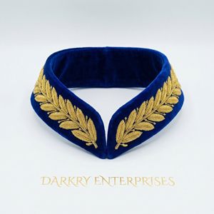 Cuello de terciopelo azul con bordado de hoja de roble en hilo de oro, hecho a mano y personalizado, para uniformes de gala y servicio de vestimenta formal - Product Image 5