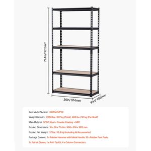 Scaffalatura per Garage a 5 Ripiani 40,6 cm x 91,4 cm x 181,1 cm, Capacità 907 kg, in Metallo Regolabile - Product Image 4