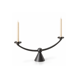 Double <b>Taper</b> <b>Candle</b> <b>Holder</b> Dual Arm Curved Pedestal Sculptural Metal Centerpiece Table Decor | Elegant Home Accent Modern Dining - Product Image 1