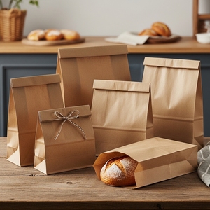 ถุงกระดาษสีน้ำตาลสำหรับอาหาร ป้องกันคราบไขมัน รีไซเคิลได้ สำหรับเบเกอรี่ ขนมปัง อาหารแบบนำกลับบ้าน บรรจุภัณฑ์ของขวัญ ย่อยสลายได้ ตกแต่งได้ - Product Image 6