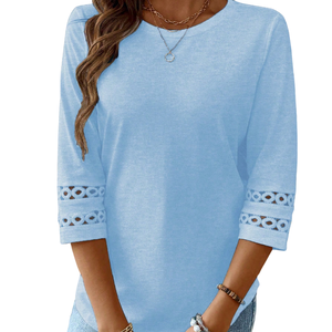 Chemise décontractée pour femme en coton 100% respirant, couleur unie bleu clair, manches longues classiques, pour un usage quotidien - Product Image 5