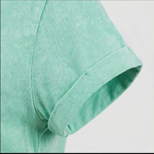 T-shirt décontracté pour femme, vert menthe, col rond, manches courtes, avec poche, 100 % coton jersey, style printemps-été - Product Image 4