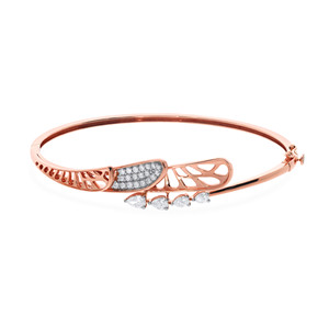 Elegant Rose Gold 18K <b>Bangle</b> <b>Bracelet</b> Women Leaf-Inspired Openwork Design Sparkling Cluster Center Lab Grown Brilliant Diamond - Product Image 1
