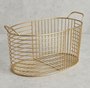 Fine Quality Metal Wire <b>Storage</b> <b>Basket</b> With Handles Elegant Multi Purpose Neatening Organizer <b>Gold</b> Finish - Product Image 4