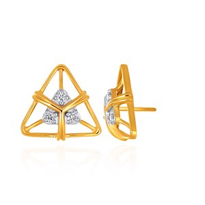 Boucles d'oreilles clous triangulaires en or jaune 18 carats avec diamants naturels taille brillant rond, design minimaliste, bijoux pour femme - Product Image 4