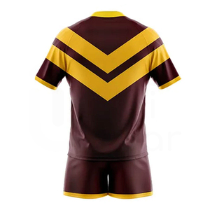 Men's Rugby Jersey Shorts Set Maroon Yellow V-Stripe Sublimated Moisture Wicking Regular Fit All Seasons Apparel - Product Image 2