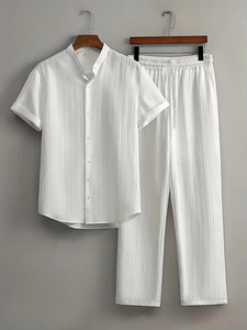 Hawaii Trendy Men's 100% Bamboo Fiber Short Sleeve Shirt Pants <b>Set</b> Multi-Color Breathable Woven Casual Summer Wear Custom Logo - Product Image 2