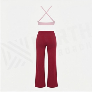 North Approach 2 Piece Yoga Set Halter Neck <b>Flared</b> Leg Full Length Solid Color Breathable Women's Sportswear - Product Image 2
