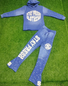 Ensembles de survêtements tendance pour hommes, personnalisés, d'hiver, en coton, style streetwear, à capuche, avec patchwork vieilli, broderie et strass - Product Image 5