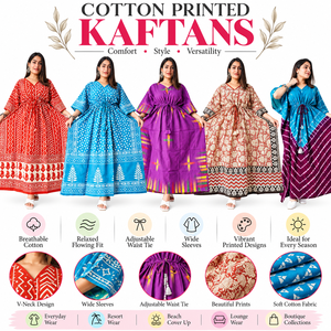 Women’s Cotton Printed Kaftan <b>Dress</b> Bohemian Ethnic Resort Wear Beach <b>Cover</b> Up Maxi <b>Dress</b> Wide Sleeve Wholesale Apparel - Product Image 6