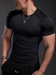 T-shirt de sport pour homme, coupe slim, haute élasticité, imprimé réfléchissant, logo par transfert thermique, pour entraînement musculaire. - Product Image 2