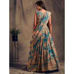 Festival de organza con estampado floral azul verde azulado Lehenga Choli - Product Image 5
