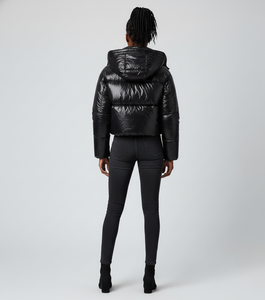 Chaqueta corta acolchada informal de alta calidad para mujer, 100% poliéster brillante, ropa de invierno, estilo urbano, chaqueta de burbujas para mujer - Product Image 6