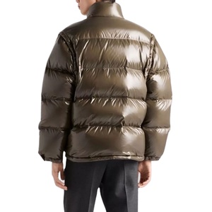 Unisex High Street Winter Waterproof Puffer Jacket Dark Brown Shiny Bubble Padding Warm Long Zipper Closure Logo Casual 2026 - Product Image 5