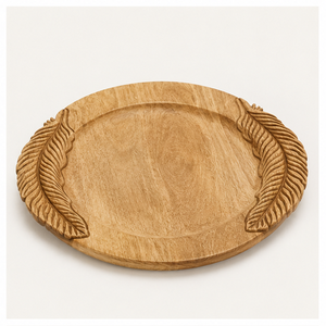 Premium Mango Wood Charger <b>Plate</b> with Carved Feather Border Elegant Wedding Table <b>Decor</b> & Eco-Friendly Dinnerware for Hotels - Product Image 3