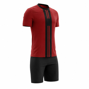 Ensemble short et maillot de handball personnalisé pour homme, rouge et noir, color-block, sublimé, 100 % polyester, anti-humidité, taille élastique - Product Image 2