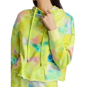 Sudadera con capucha tie-dye personalizada para mujer, amarillo neón, de algodón French Terry, cuello tipo cuello de embudo, hombros caídos, OEM - Product Image 5