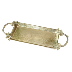 Plateau de service rectangulaire en aluminium avec poignée en feuille d'or, design moderne, pour hôtel, cuisine, fête, vaisselle, service alimentaire - Product Image 1