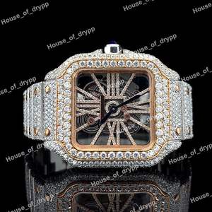 Reloj de pulsera Hip Hop con diamantes de imitación VVS Moissanite, cuadrado, mecánico, con correa de acero inoxidable para hombre - Product Image 3