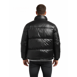 Men Black Shiny Hooded Streetwear Solid Puffer Jacket Winter Thick <b>Warm</b> Lightweight Zip <b>Waterproof</b> Breathable OEM Custom Logo - Product Image 5