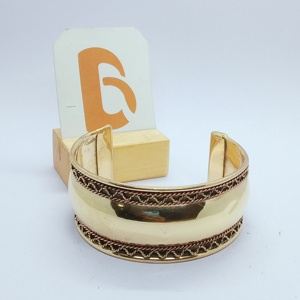 Gold Plated Cuff Bracelet With Braided Edge Design Unisex Classic Style Alloy Jewelry - Product Image 1