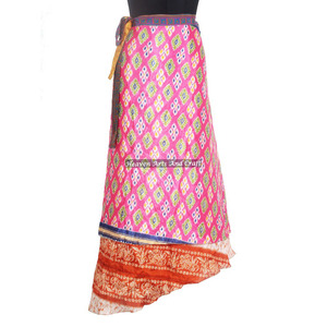 Halter <b>Sarong</b> Bohemian Magic <b>Wrap</b> Skirt Vintage Silk Sari 2 Layer Reversible Magic Silk Saris <b>Wrap</b> Long Skirt Silk Fabric Print - Product Image 4