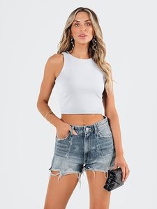 Women Sleeveless Crop <b>Top</b> O-Neck Solid Color Knitted Tank <b>Top</b> Casual Breathable Spring Summer Style Regular Fit White - Product Image 1
