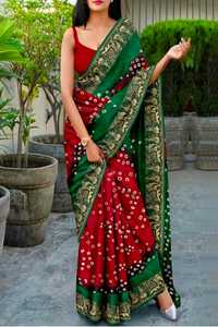 Sari Bandhani Hecho a Mano, Sari Bandhej de Seda Pura, Sari Étnico Tradicional para Bodas en India - Product Image 5