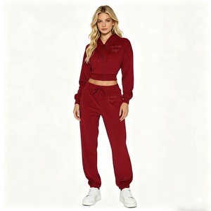 Women's Purple Hooded <b>Tracksuit</b> Set Full Length Sweatpants With Side Pockets And Drawstring Closure Casual Loose Fit 100% Cotton - Product Image 3