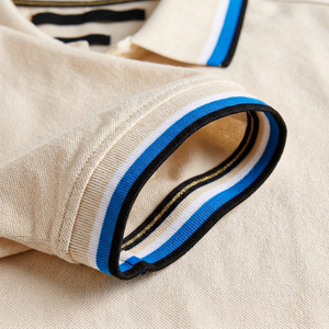 Camisas Polo para Hombre en Color Crema Beige con Logotipo Personalizado, Cuello con Ribete en Contraste, Puños a Rayas, Estilo Casual Elegante, Camisa Polo para Golf y Tenis - Product Image 6