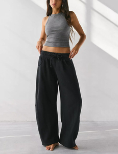 Pantalon cargo décontracté pour femme, respirant, écologique, 85 % coton, 15 % polyester, doublure polaire, coupe ample, jambe large, fermeture à cordon - Product Image 2