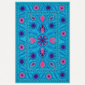Couvre-lit en coton brodé Suzani fait main de luxe, turquoise rose, motif floral bohème, couvre-lit traditionnel indien, décoration ethnique pour la maison - Product Image 5