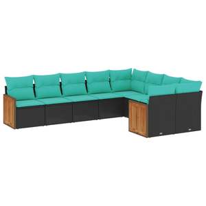 Juego de sofás de patio de ratán sintético negro de 9 piezas con cojines, muebles elegantes para exteriores - Product Image 2