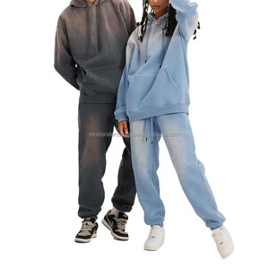 Mono Riders Unisex Custom Breathable 100% Polyester Sweat Suit <b>Set</b> Stacked Sweatpants Jogger Acid <b>Wash</b> Hoodie 2-Piece Tracksuit - Product Image 1