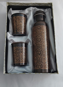 Juego de Botellas de Agua de Cobre Impresas con Vasos, Diseño Vintage, Juego de Bebidas de Cobre Puro, Juego de Regalo para el Hogar, Cocina, Uso Ayurvédico - Product Image 2