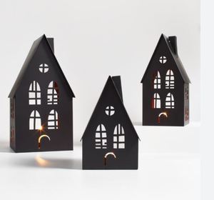 Nordic Gold Metal House Lantern – <b>Winter</b> Snowflake <b>Candle</b> Holder cozy cottage, this decorative lantern features a sleek modern - Product Image 2