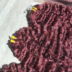 Precio al por mayor 100% Raw Virgin Vietnamese Human Lace Wig Weft Deep Curly Borgoña Color Super Double Drawn Extensiones de cabello - Product Image 2