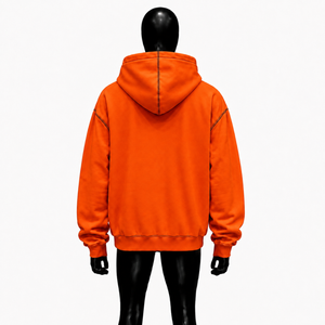 Oversized Orange Zip Up <b>Hoodie</b> Men Streetwear Hooded Sweatshirt Drop Shoulder Contrast <b>Stitching</b> Casual Fashion Wear Raglan Fit - Product Image 2