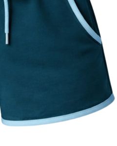 Pantalones Cortos de Felpa de Algodón para Mujer, Color Verde Azulado Oscuro con Contraste Azul Cielo, Cintura Elástica, Ropa Deportiva Informal de Verano, Personalizados por el Fabricante - Product Image 6