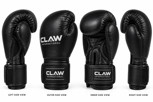 Gants de boxe MMA en cuir noir CLAW INTERNATIONAL avec fermeture à lacets, respirants, avec fermeture auto-agrippante au poignet, pour adultes, toutes tailles - Product Image 2