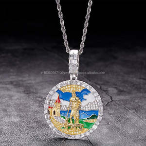 Pendentif Hip Hop Saint Michael avec diamants cultivés en laboratoire VVS Médaille religieuse Bling Bijoux ange Micro Pave et breloque en émail - Product Image 1