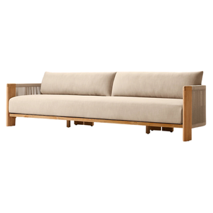 Contemporary Style Solid Teak <b>Outdoor</b> Curved <b>Sofa</b> with Rope Woven Design Luxury Patio Lounge Furniture Waterproof Cushion - Product Image 2