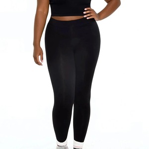 Leggings noirs taille haute longueur intégrale sans couture en tricot Spandex Nylon grande taille pour femmes, pantalon de sport et de yoga - Product Image 1