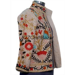 Chaqueta Bomber para Mujer con Diseño Suzani Hecho a Mano, Bordado a Máquina con Patrón Floral, Tejido de Algodón, Secado Rápido y Transpirable - Product Image 4