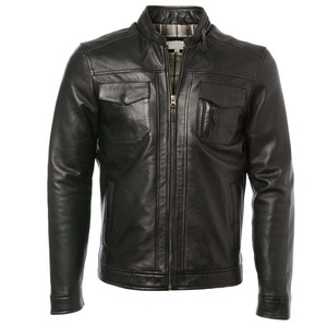Stylish Casual <b>Winter</b> <b>Leather</b> <b>Jacket</b> for Men Stand Collar Plain Dyed Front Logo-Best Selling Multiple Sizes Colors Available - Product Image 4