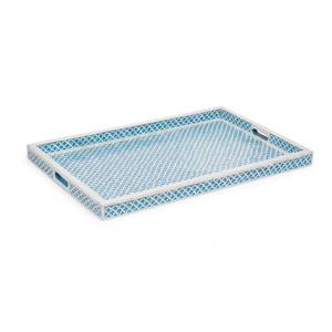 Bandeja Rectangular Decorativa de Resina Azul Hecha a Mano con Incrustaciones Geométricas Art Deco, Organizador de Mesa de Centro de Lujo, Decoración para el Hogar y Comedor - Product Image 1